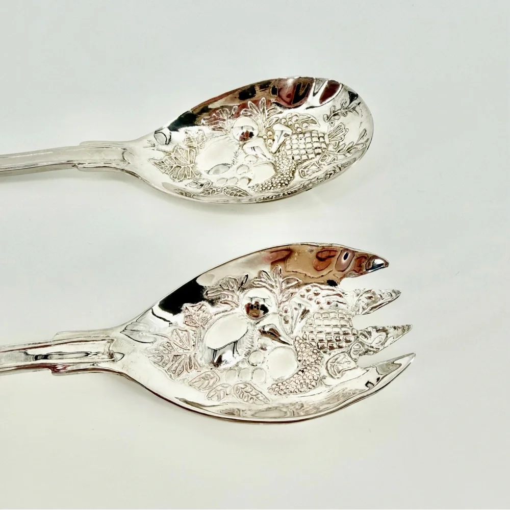 Vintage Ornate Silver Plate 4pc Serving Set - Pasta & Salad - Freshly Polished!
